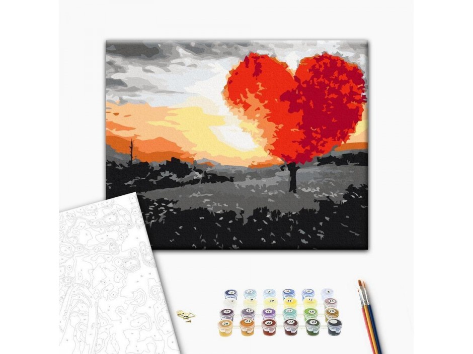 Tableau à peindre par soi-même - Arbre en forme de coeur (lever de soleil)