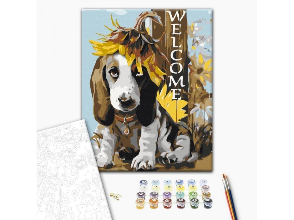 Tableau à peindre par soi-même - Dog and Sunflowers