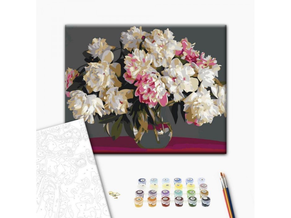 Tableau à peindre par soi-même - Fleurs blanches dans un vase