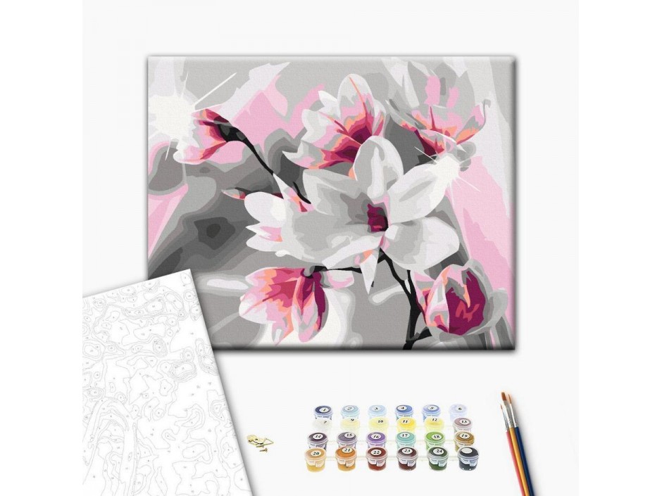 Tableau à peindre par soi-même - Magnolia (fond gris)