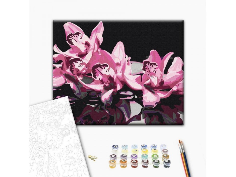 Tableau à peindre par soi-même - Orchidée rose (fond noir)