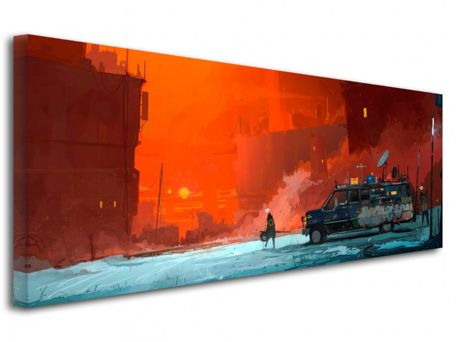 Tableau toile imprimée Aurore urbaine rouge