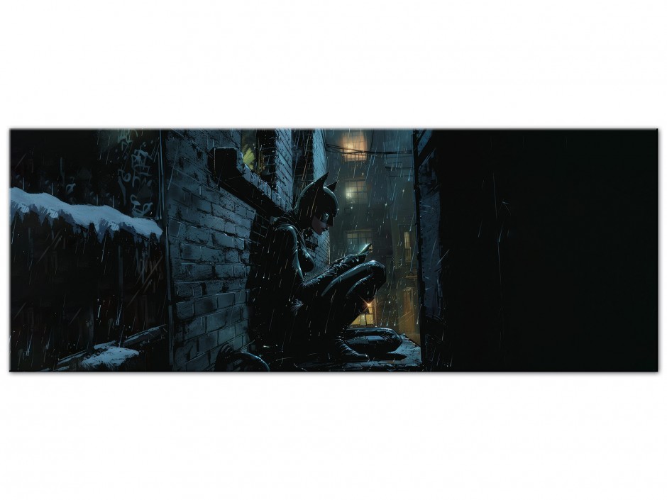 Tableau Aluminium Féline nocturne sous la pluie