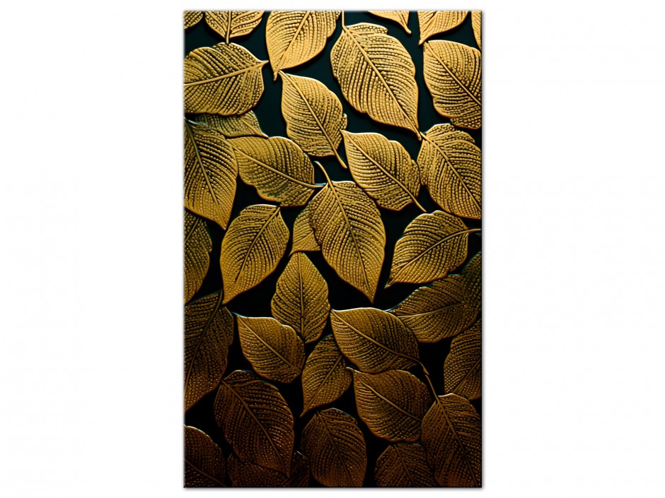 Tableau Aluminium Feuilles Dorées
