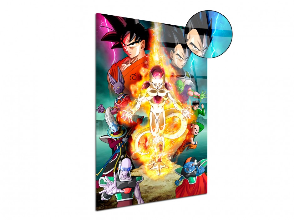 Tableau Plexiglas Goku et Vegeta vs Freezer Doré