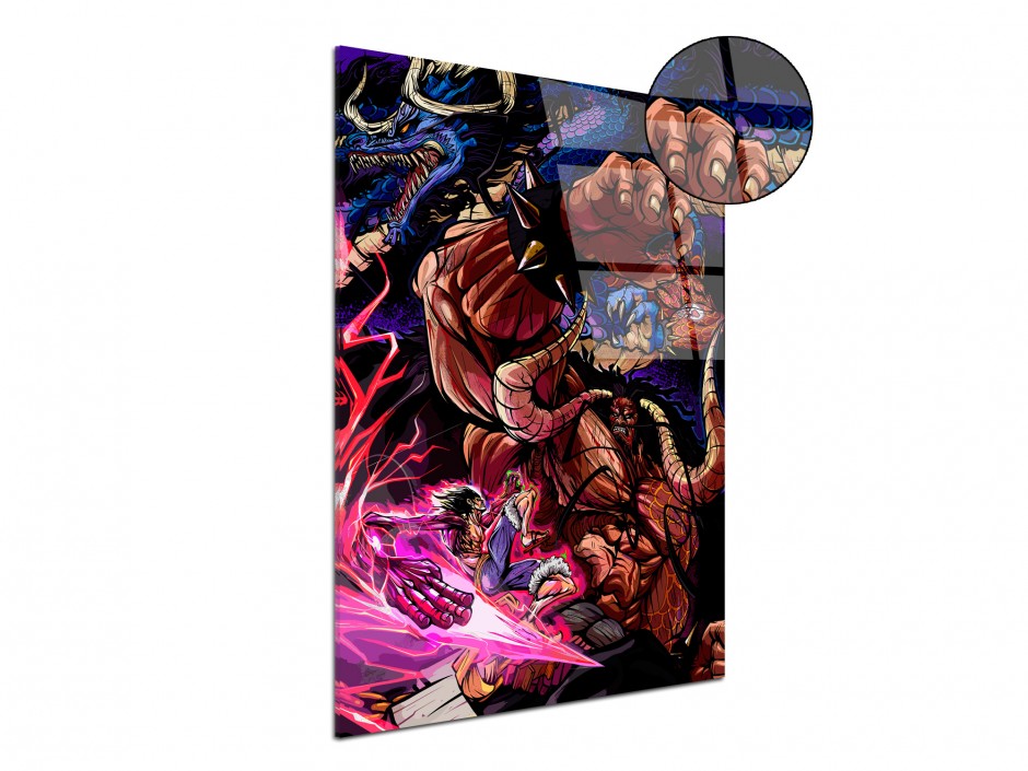 Tableau Plexiglas Combat Luffy Gear 5 vs Dragon