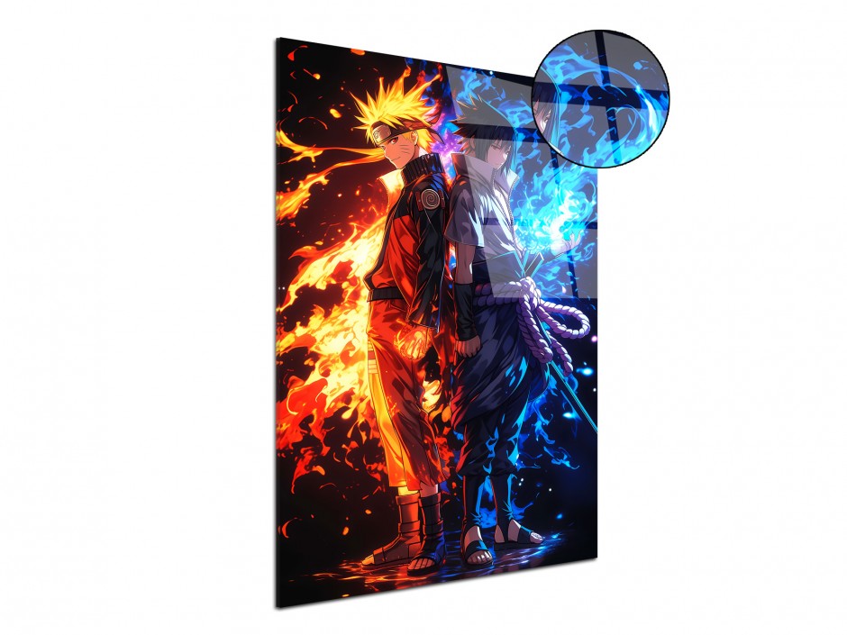 Tableau Plexiglas Naruto Sasuke Feu et Foudre