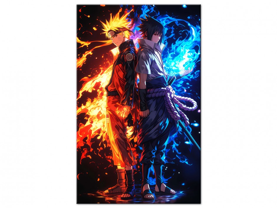 Tableau Aluminium Naruto Sasuke Feu et Foudre