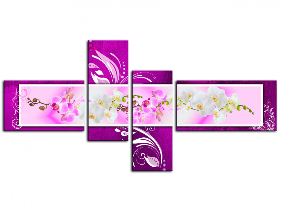 Tableau original fleurs orchidée en 4 panneaux