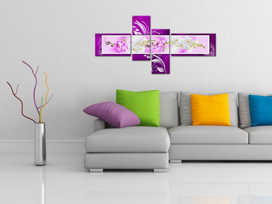 Tableau original fleurs orchidée en 4 panneaux