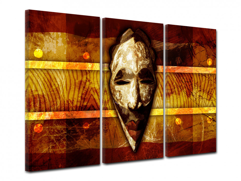 Tableau toile triptyque deco MASQUE ETHNIQUE