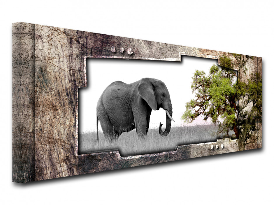 Tableau toile panorama PAYSAGE AFRICAIN ÉLÉPHANT