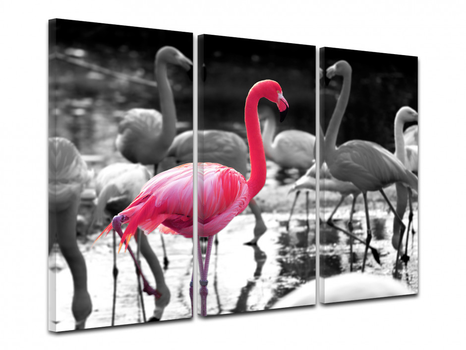 Tableau toile triptyque LE FLAMANT ROSE