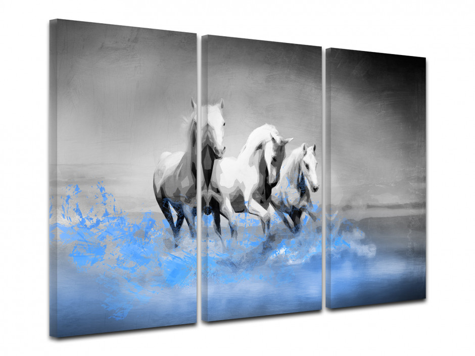 Tableau toile triptyque CHEVAUX ET EAU