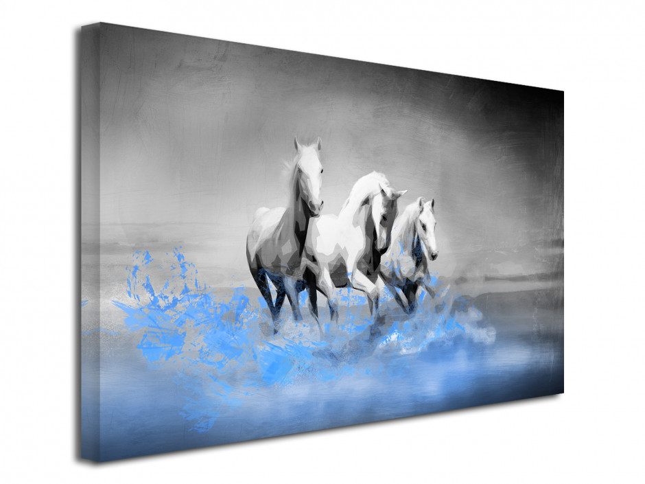 Tableau toile CHEVAUX BLANCS AU GALOP