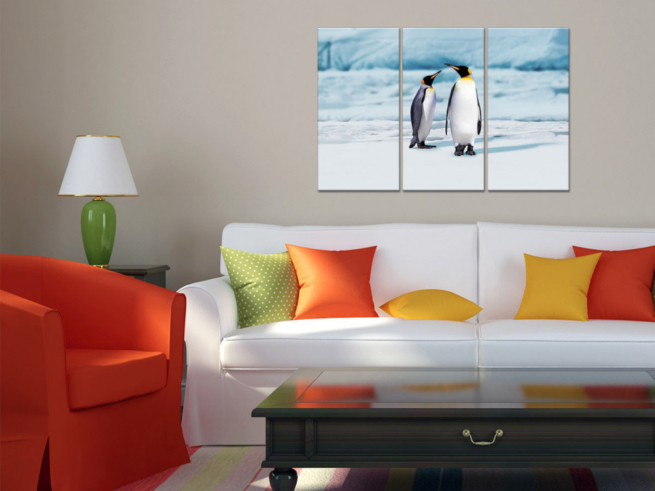 Tableau toile triptyque photo LES DEUX PINGOUINS