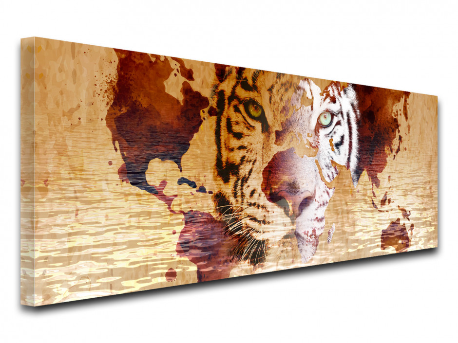 Tableau toile contemporain TIGRE MAP MONDE