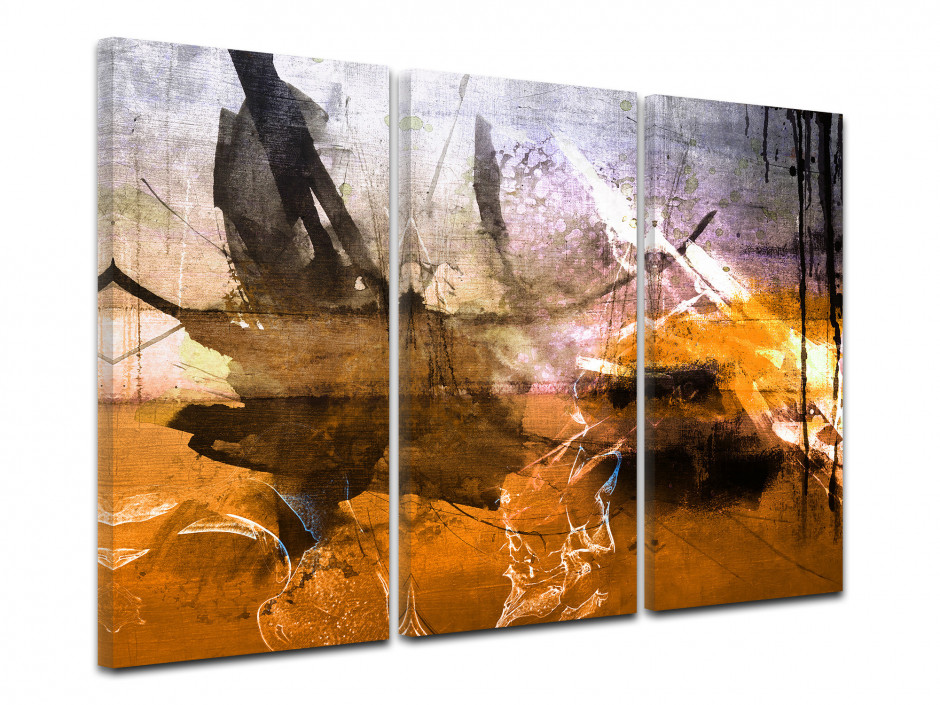 Tableau triptyque abstrait orange vert • Peintures sur toile