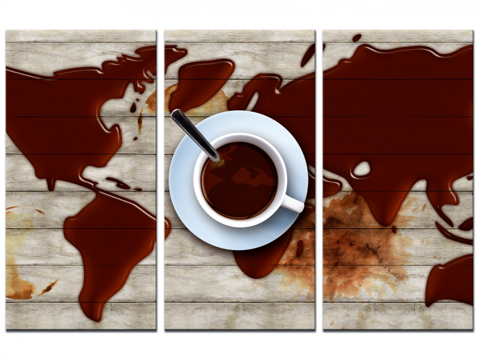Tableau triptyque Carte du monde et Café