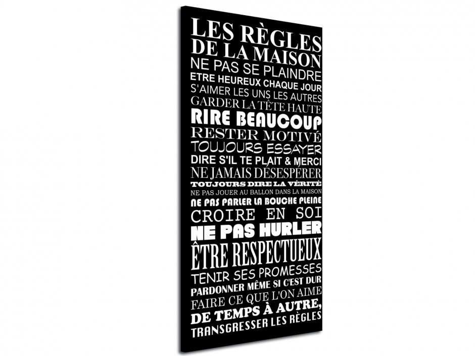 Tableau toile déco Les Règles de la Maison Noir et Blanc