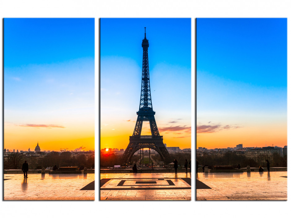 Tableau triptyque coucher de soleil sur la Tour Eiffel