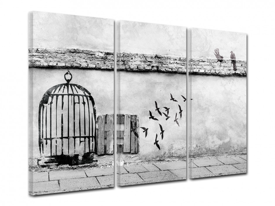 Tableau toile triptyque urbain VOL DES OISEAUX