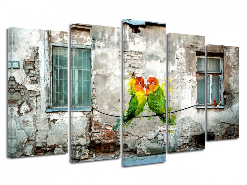 Tableau toile urbain PERRUCHES ET ART DE RUE