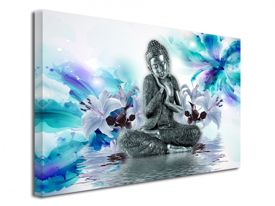 Tableau toile ambiance zen déco BOUDDHA ET FLEURS